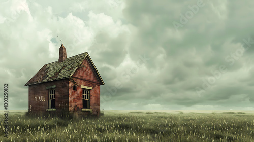 Εκτύπωση καμβά A lone brick schoolhouse abandoned in the middle of an empty prairie
