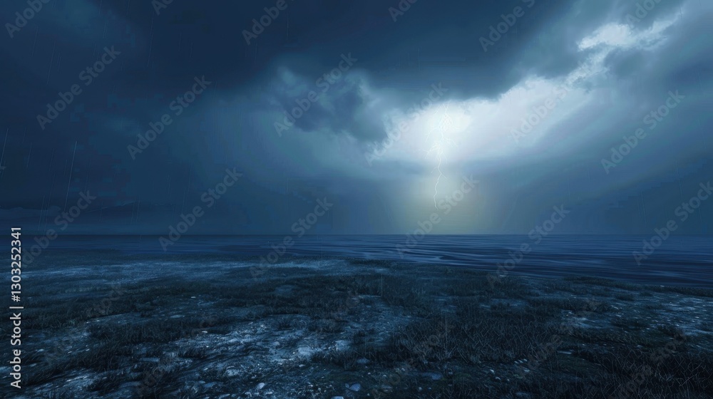 Fototapeta premium The abstract nature of lightning is captivating. Dark clouds and rain complete the dramatic picture.