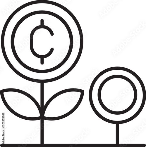 Money plant icon with currency symbol line icon