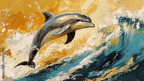 Dolphin Leaping Ocean Wave Sunrise