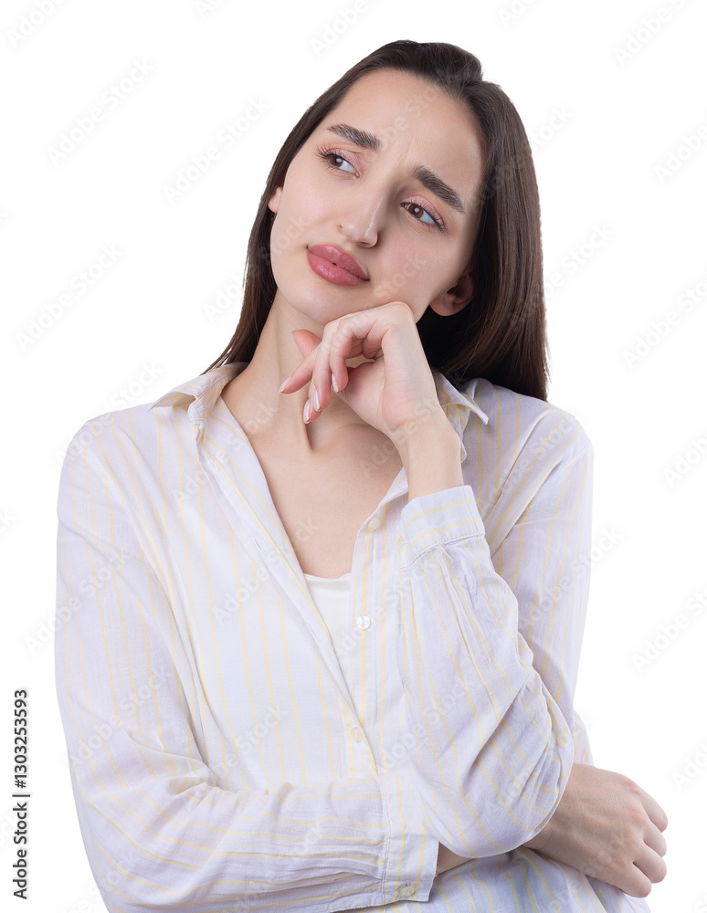 Portrait of a beautiful young woman thinking, isolated on white background Portrait of a beautiful young woman thinking, isolated on white background