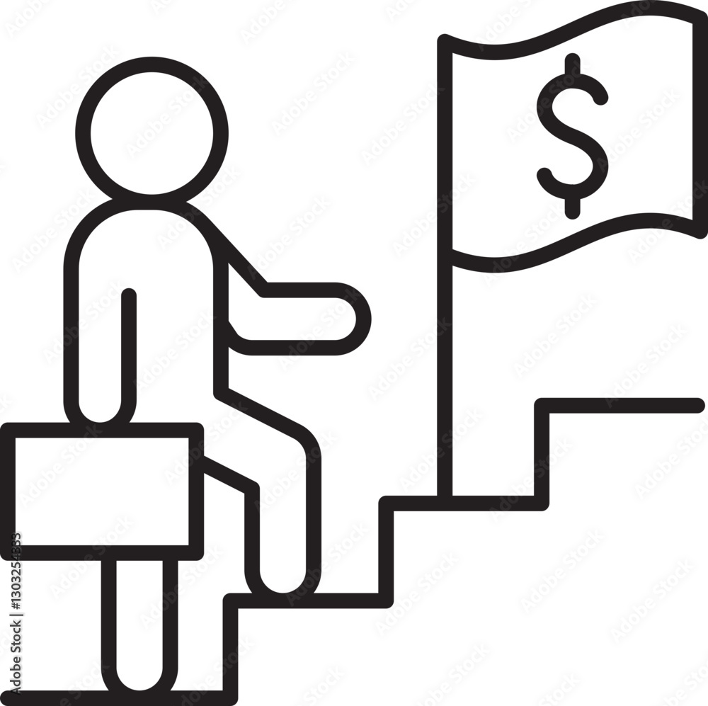 Businessman climbing stairs to success line icon Businessman climbing stairs to success line icon