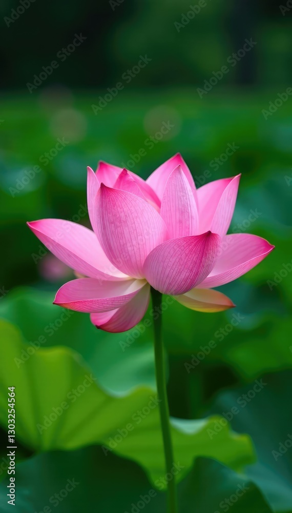 soft pink hues of single lotus flower against greenery, hues, pink soft pink hues of single lotus flower against greenery, hues, pink