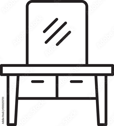 Vanity table with mirror sketch design line icon