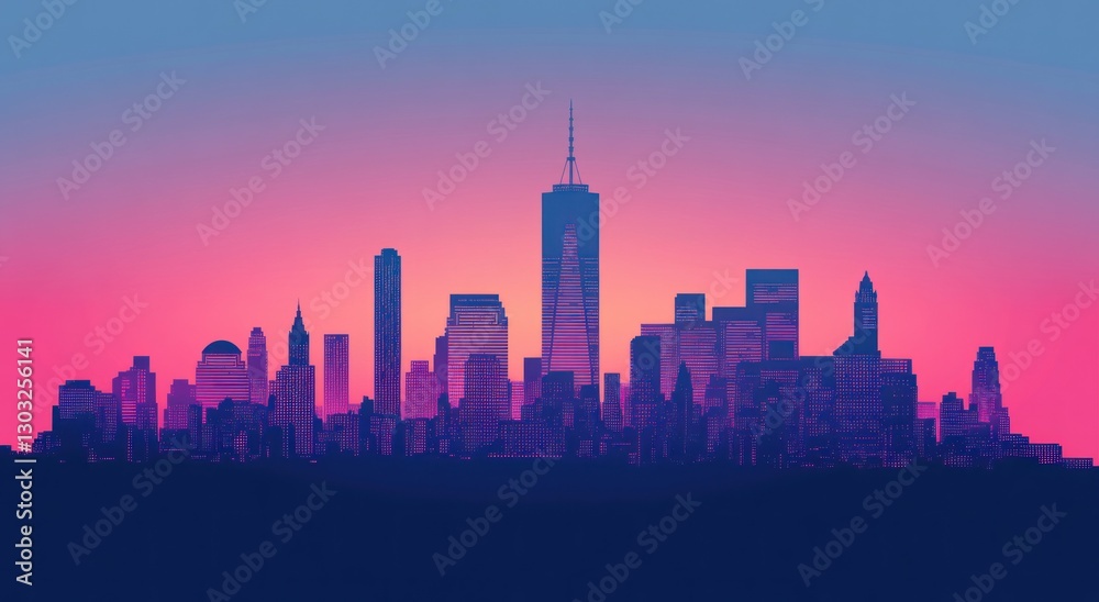 Fototapeta premium New York City Skyline at Sunset - Vibrant Colors
