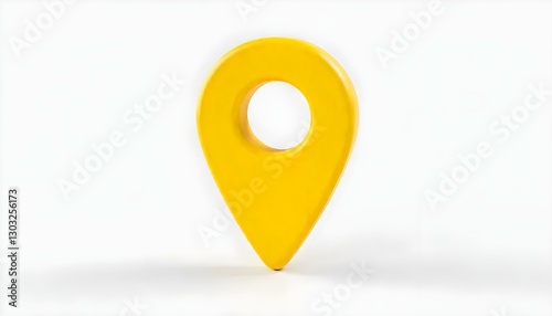 Free Download Una representación 3D de un pin de ubicación amarillo con un agujero en la parte superior, una superficie lisa y bordes redondeados, sobre un fondo blanco - GFXLoad