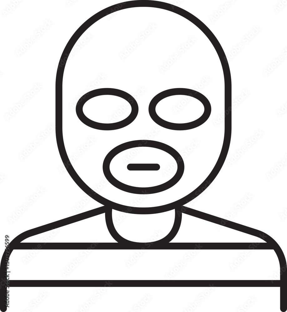 Masked figure in simple line art style line icon