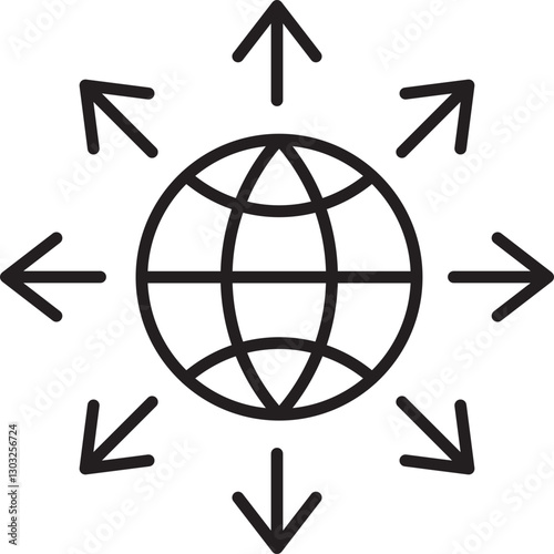Global connectivity symbol with arrows pointing... line icon