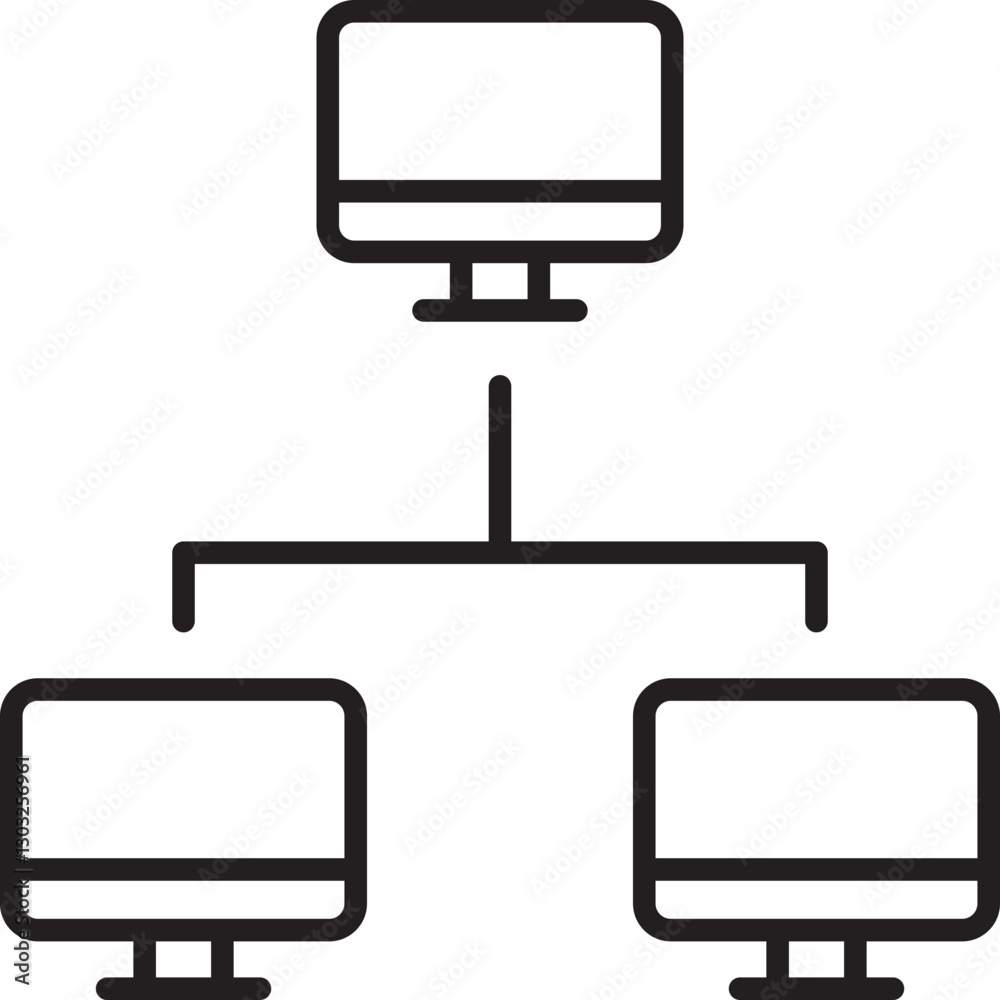 Network connection diagram with computers line icon