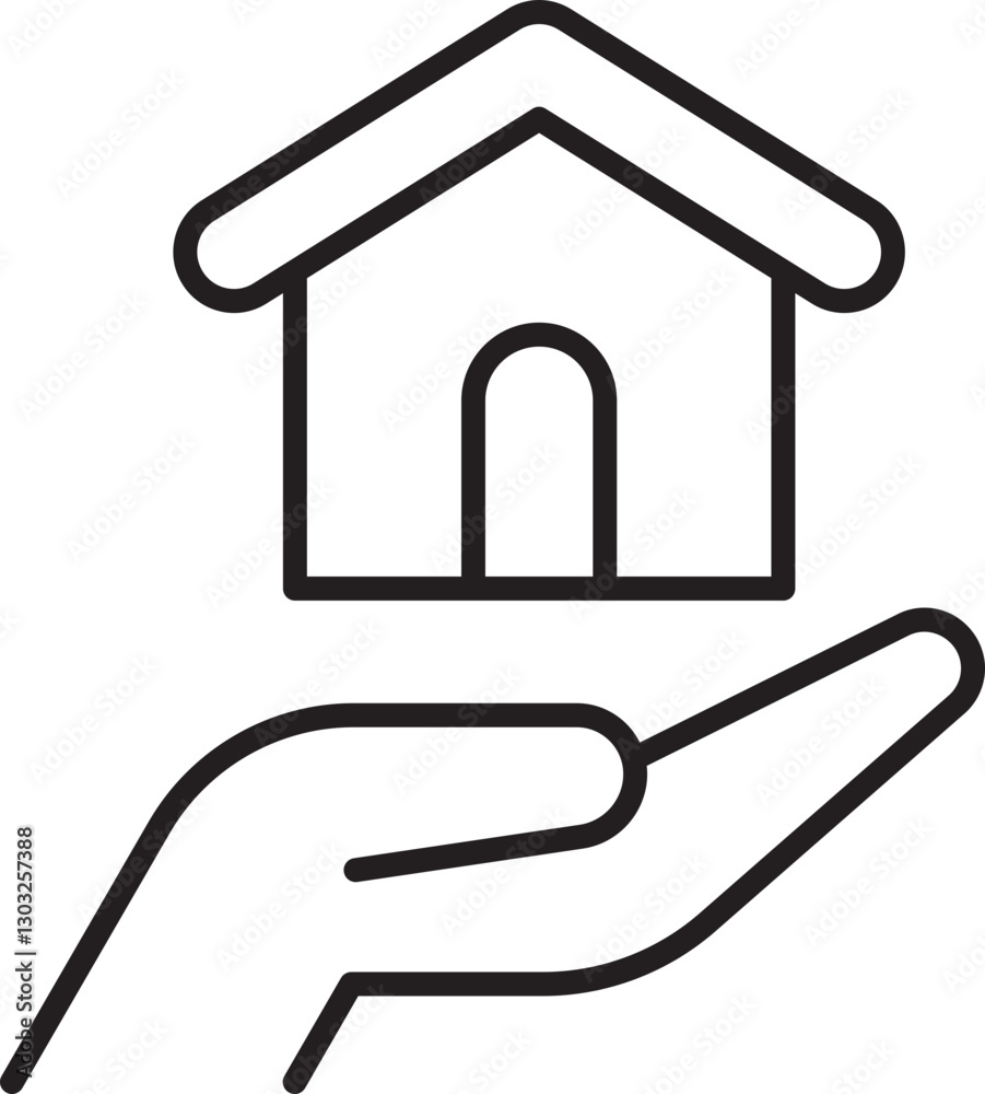 Hand holding a house icon illustration line icon Hand holding a house icon illustration line icon