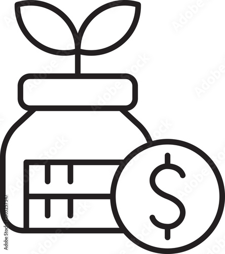 Plant growing from a money jar line icon