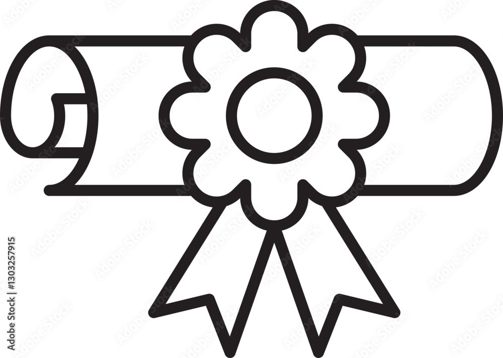 Diploma scroll with ribbon and seal design line icon Diploma scroll with ribbon and seal design line icon