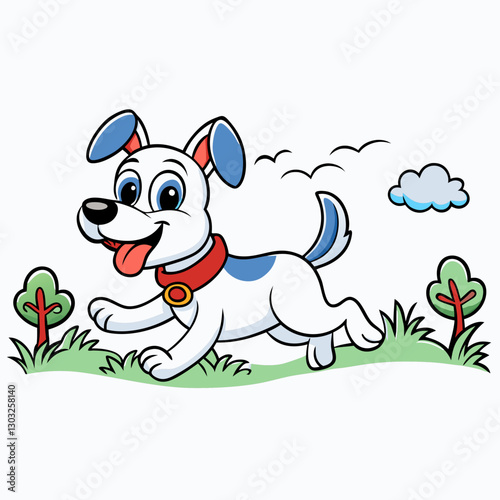 Cute cartoon dog running outdoors, happy and playful pet illustration