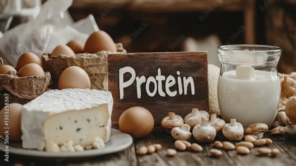 Fototapeta premium different products containing protein. Selective focus.