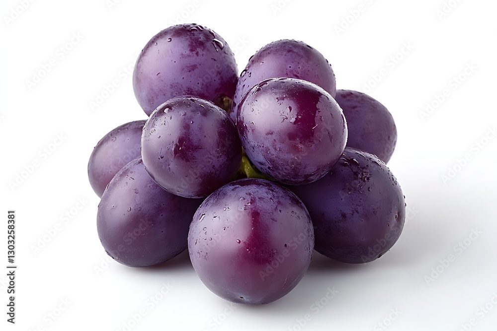 Purple grapes cluster on a bright white field Purple grapes cluster on a bright white field