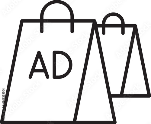 Shopping bags with advertising text line icon