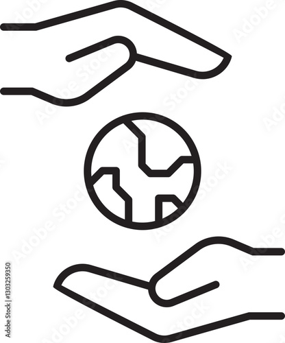 Hands protecting a globe icon line icon