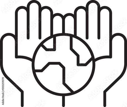 Hands protecting the Earth icon line icon
