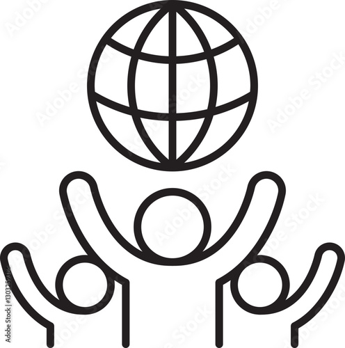 People holding up a globe icon. line icon