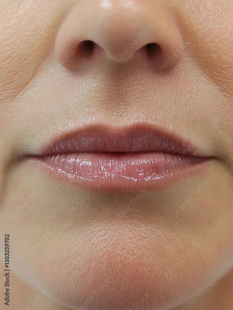 Fototapeta premium close up view of woman lips, showcasing natural and healthy appearance. skin texture is smooth, highlighting beauty of lips