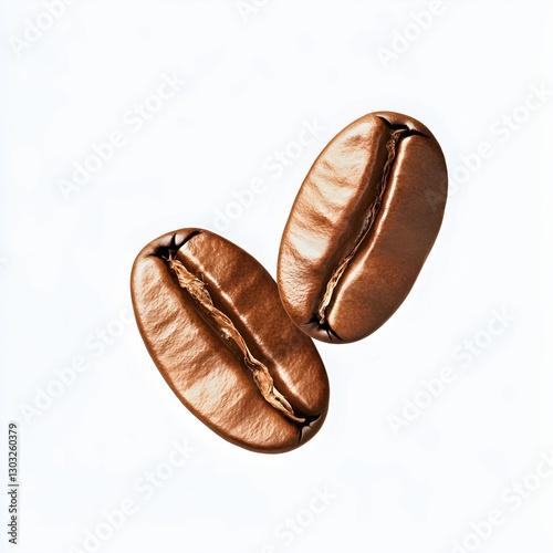 Two coffee beans flying in the air