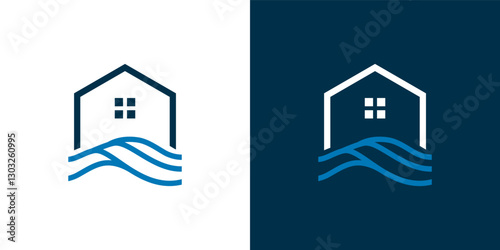 logo combination of a house with some waves	