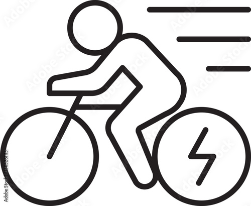 Cyclist with electric bike motion lines line icon