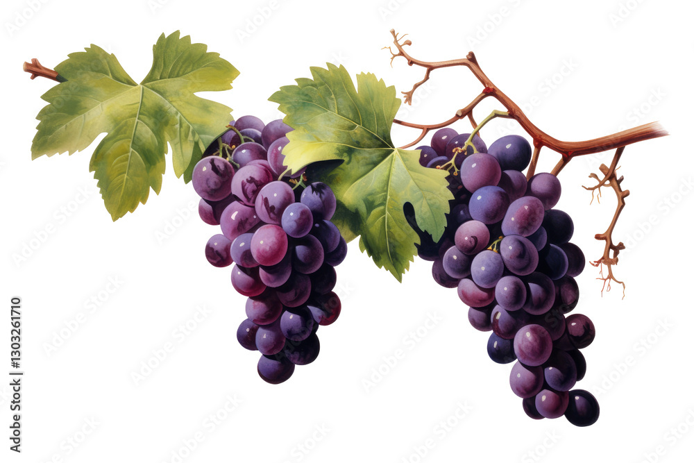 A realistic grapevine branch with a full bunch on transparent background A realistic grapevine branch with a full bunch on transparent background