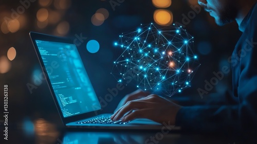Technical support customer service concept software engineer using laptop computer with customer support and global network