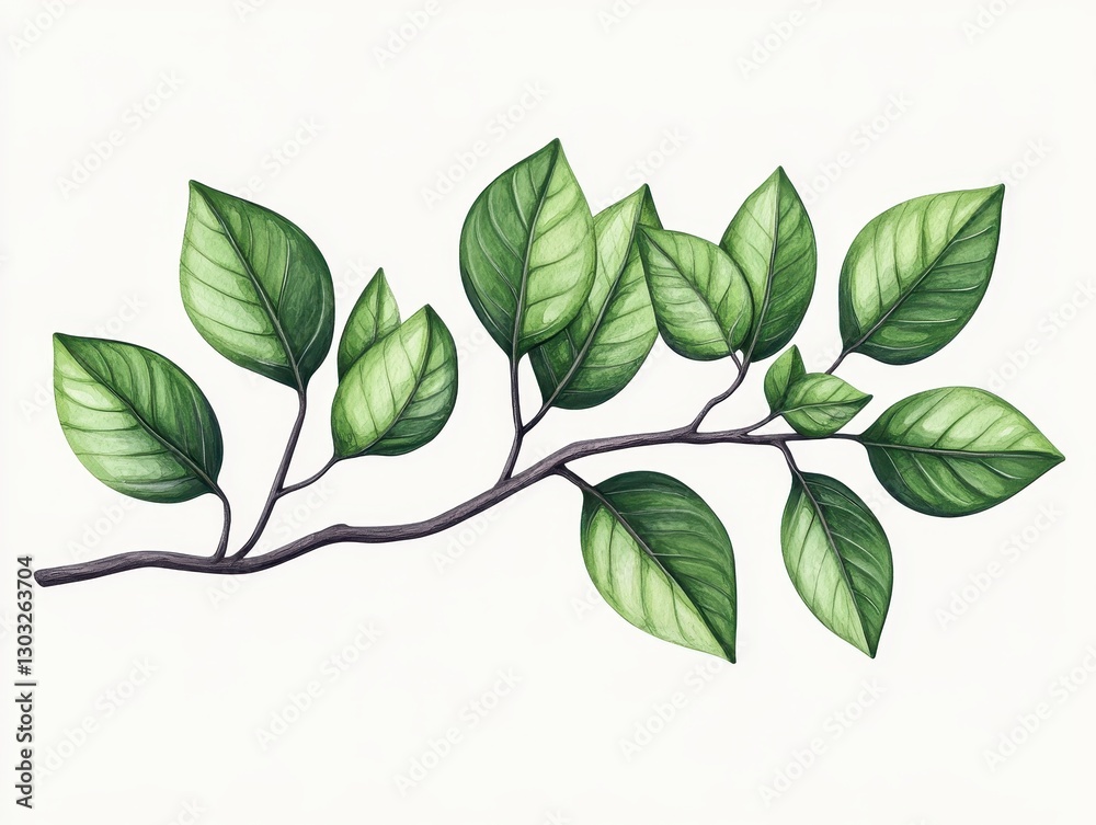 Fototapeta premium A detailed illustration of a green leaf branch showcasing vibrant foliage against a soft background