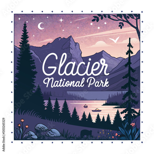  Glacier National Park Souvenir Postage Stamp Vector