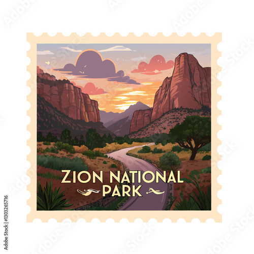 Zion National Park Souvenir Postage Stamp Vector