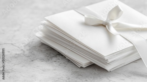 Elegant Stack of White Envelopes Tied with a Satin Ribbon