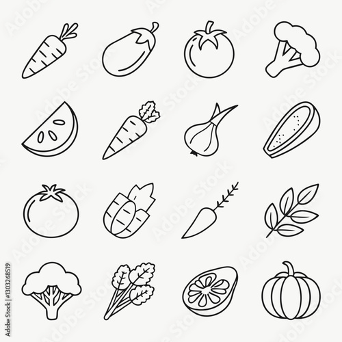 Vegetable Outline Icon Set – Hand-Drawn Healthy Food Vector Illustration