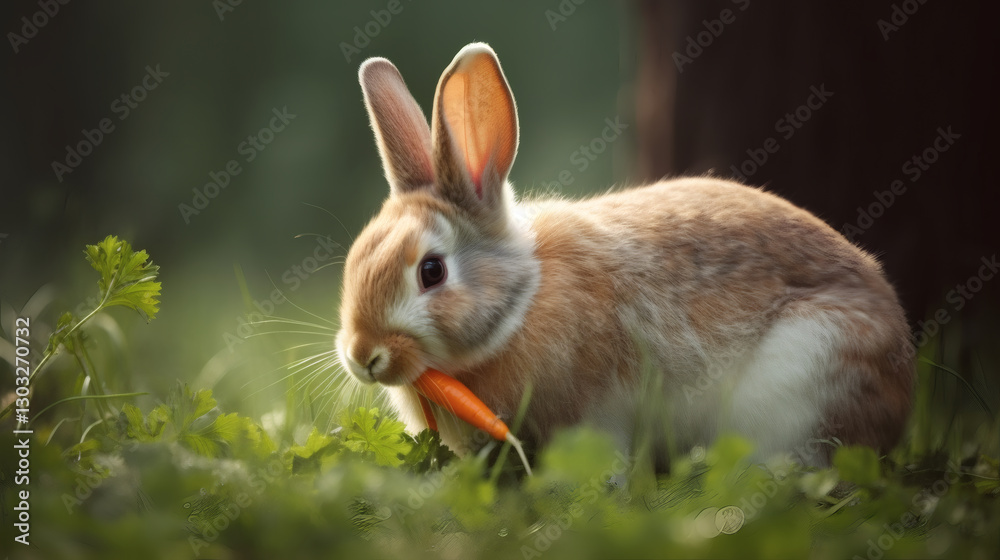 Fototapeta premium rabbit-eating-carrots-field