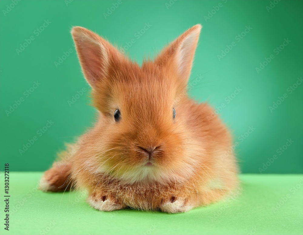 little red fluffy rabbit on light green background little red fluffy rabbit on light green background