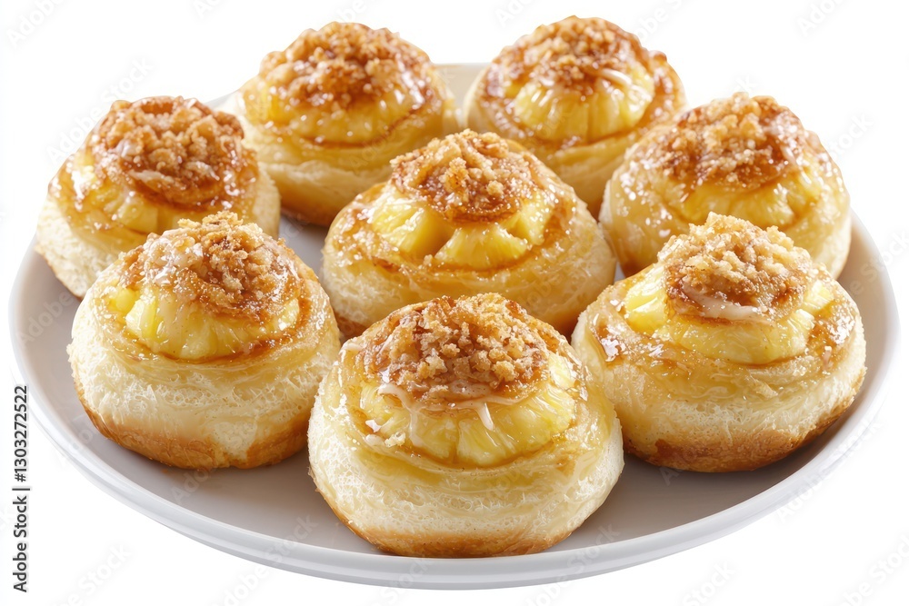 Creamy pastry puffs, golden brown tops, sprinkled with nuts, plate of desserts, crispy layers, sweet cream filling, round pastries, delicate French patisserie, close-up food photography, soft lighting Creamy pastry puffs, golden brown tops, sprinkled with nuts, plate of desserts, crispy layers, sweet cream filling, round pastries, delicate French patisserie, close-up food photography, soft lighting