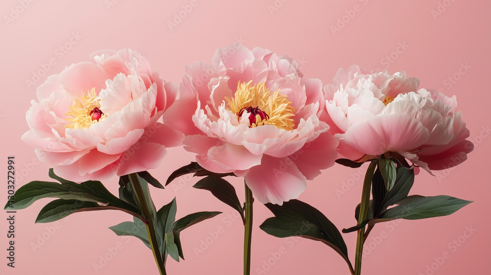 Three pink flowers are in a row Three pink flowers are in a row