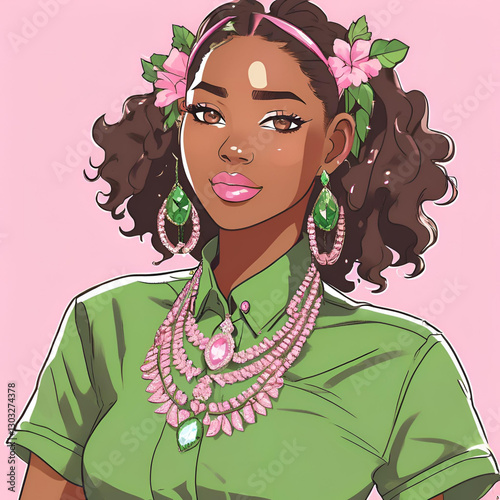 Beautiful African American, Mafia Boss, Don, African American Art, Pretty in Pink, Beautiful Black Woman Art, Anime, Black Anime Character, NPHC Art, Divine 9, Greek Member, Alpha Kappa Alpha Sorority
