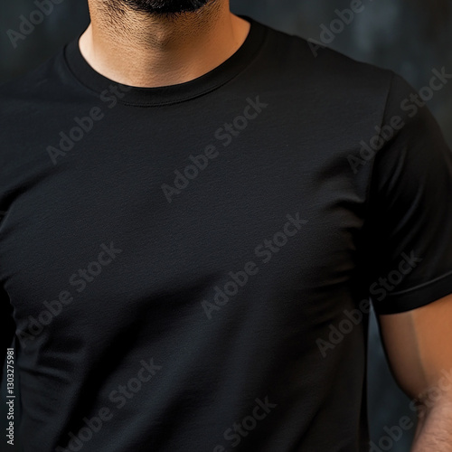 Photo of zoomed in black cotton t-shirt material, photo taken from front Made with generative AI
