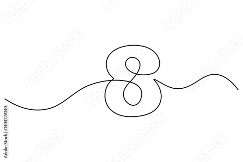 A minimalist, number 8 design  continuous line drawing of the symbol
