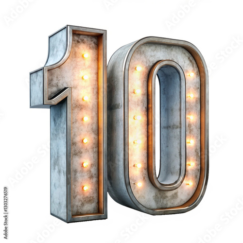 Concrete neon light number 10 isolated on white background  
