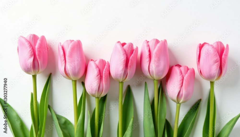 Soft pink tulips bloom on a crisp white canvas, Tulips White Background Pink Flowers Isolated, White Decor, Colorful Garden Soft pink tulips bloom on a crisp white canvas, Tulips White Background Pink Flowers Isolated, White Decor, Colorful Garden