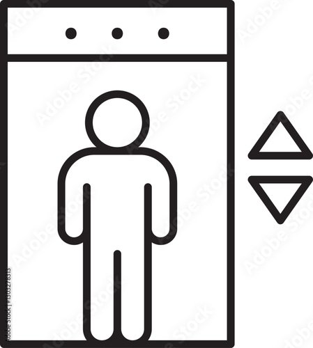 Elevator with a person waiting inside line icon