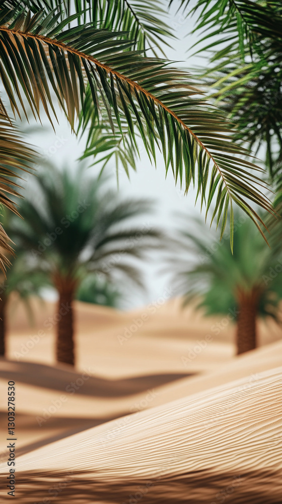 Fototapeta premium A gentle breeze sculpts ivory sand dunes into intricate, flowing patterns, creating a mesmerizing landscape of delicate undulations. The tranquil beauty evokes a sense of serenity, harmony, and nature