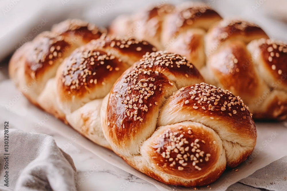loave of homemade Challah bread on wooden table loave of homemade Challah bread on wooden table