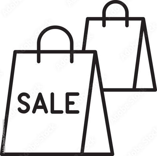 Shopping bags with sale sign line icon