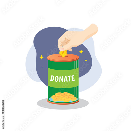 Donate box vector a hand donating a coin in charity box Donation helping hand vector isolated 