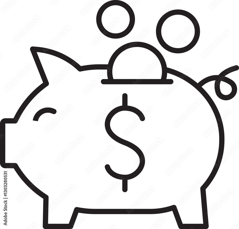 Piggy bank with coins illustration line icon Piggy bank with coins illustration line icon