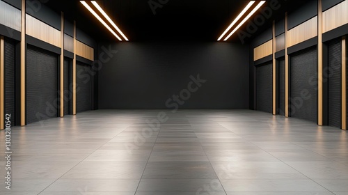 Modern empty room with sleek wooden accents and sleek lighting, suitable for presentations. Ideal for design and architecture themes.